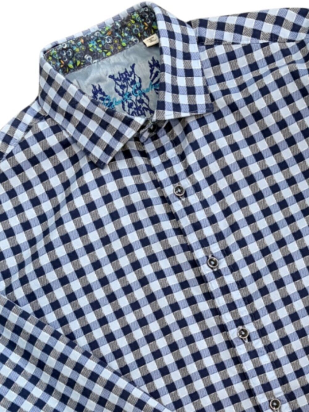 Robert Graham Button Down Plaid Checkered Blue White Flip Cuff Loud Luxury Large